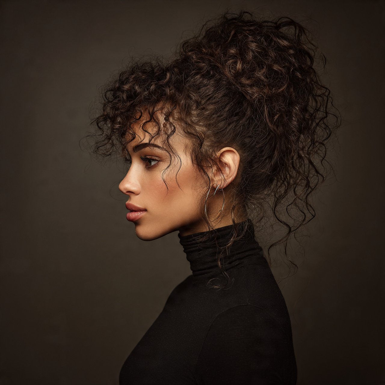 photorealistic portrait of a woman with a curly ha