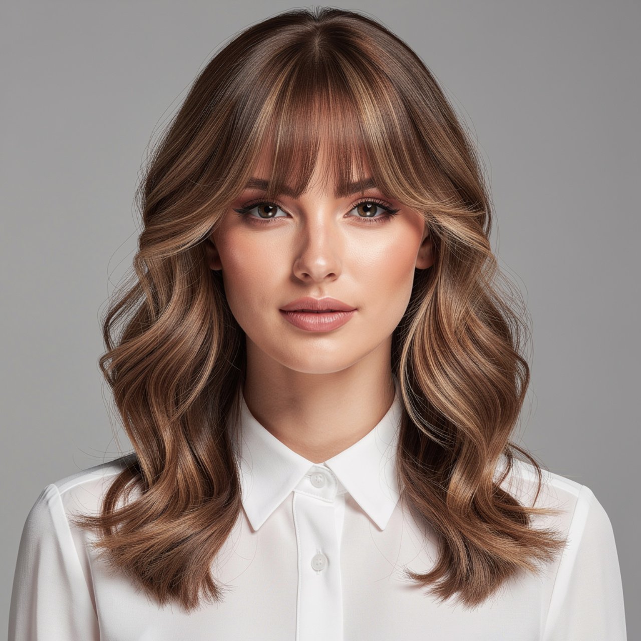 photorealistic portrait of a woman with curtain ba