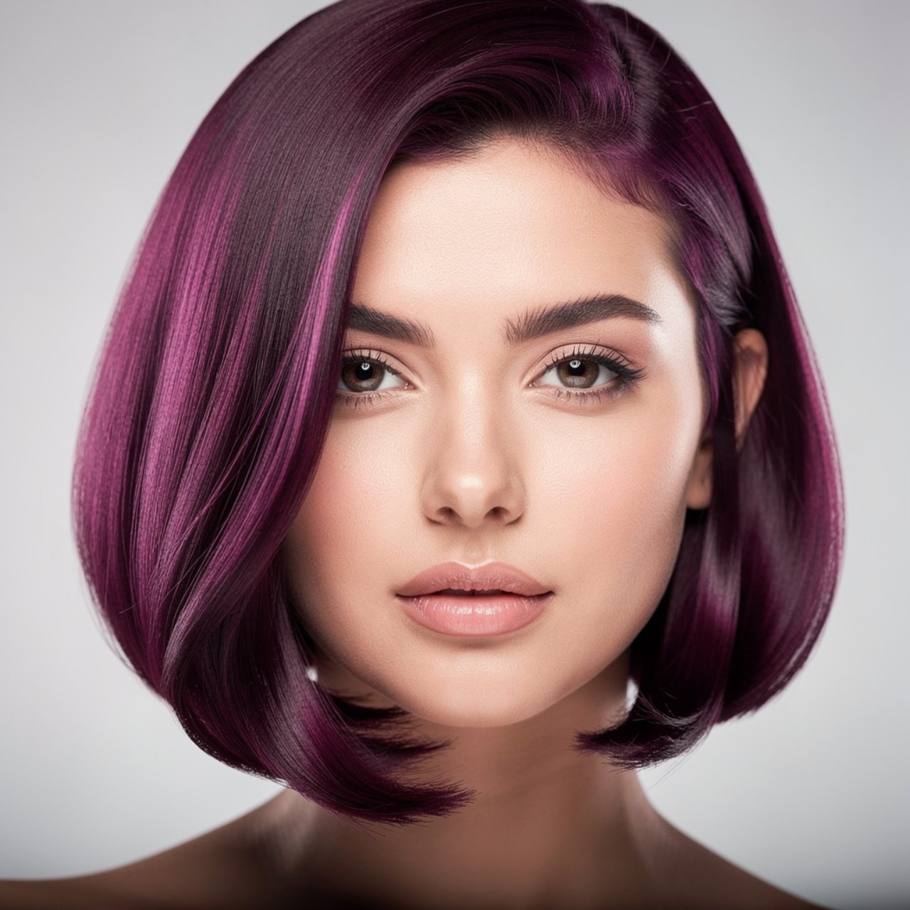 portrait of a person with black cherry with violet