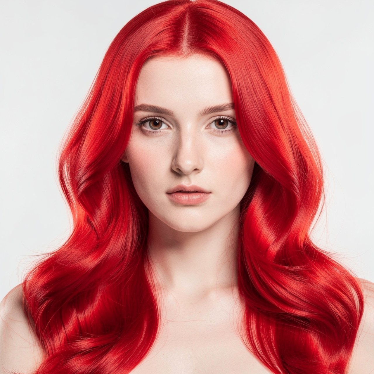 portrait of a person with bright scarlet red hair