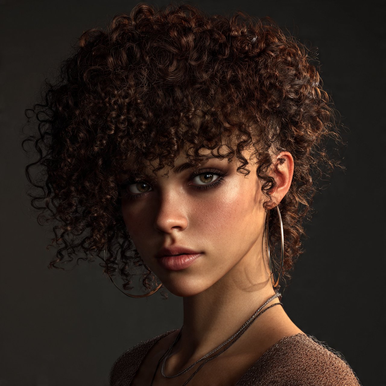 portrait of a person with curly hair styled with a