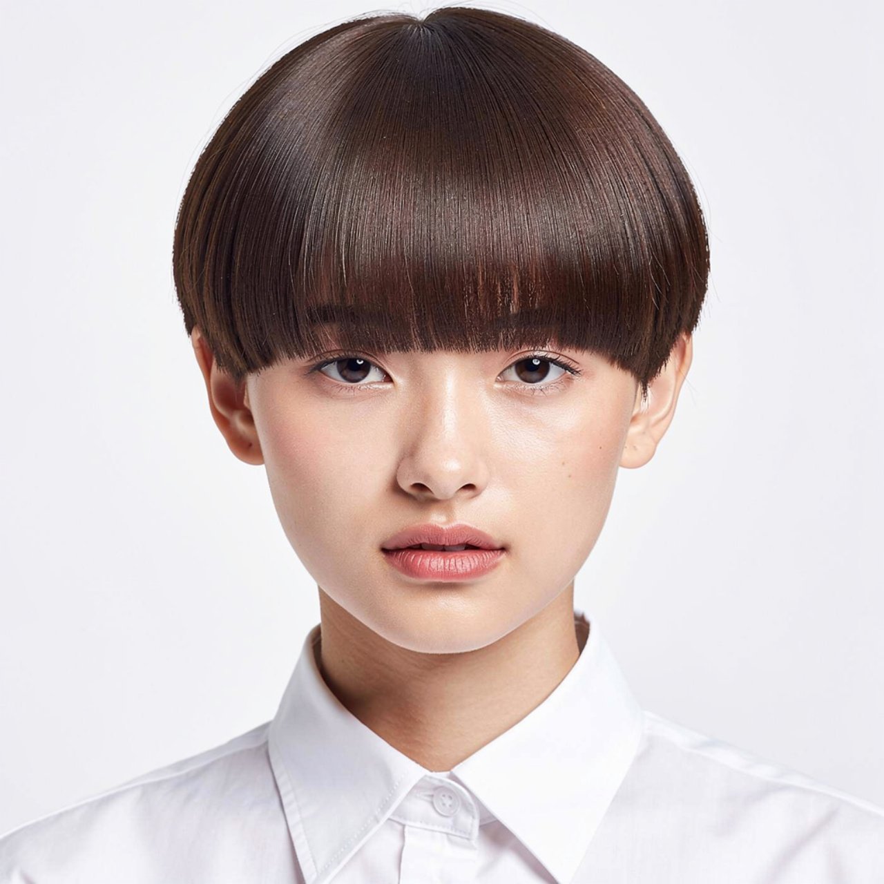 portrait of a person with curtain bangs and short