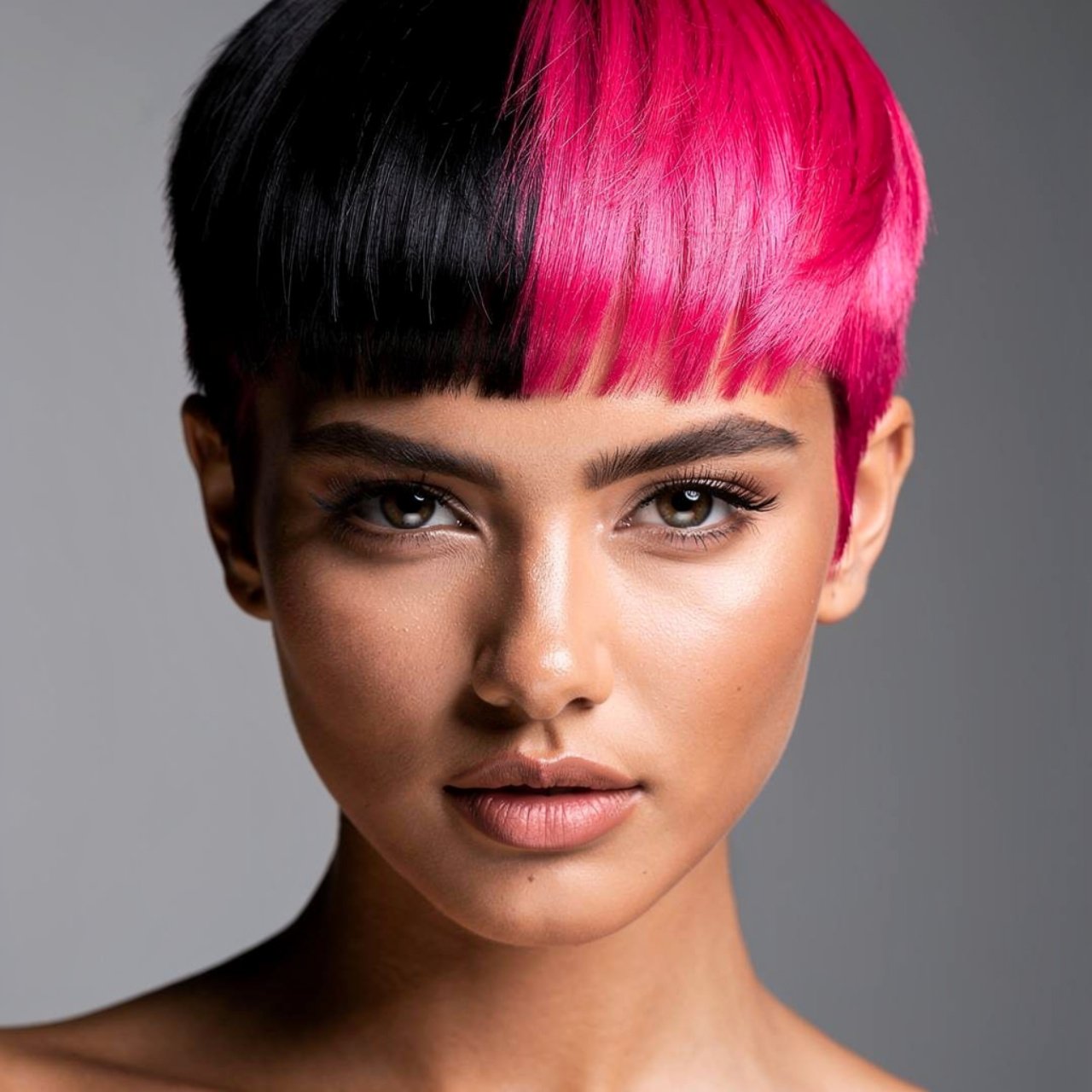 portrait of a person with edgy two tone split dye