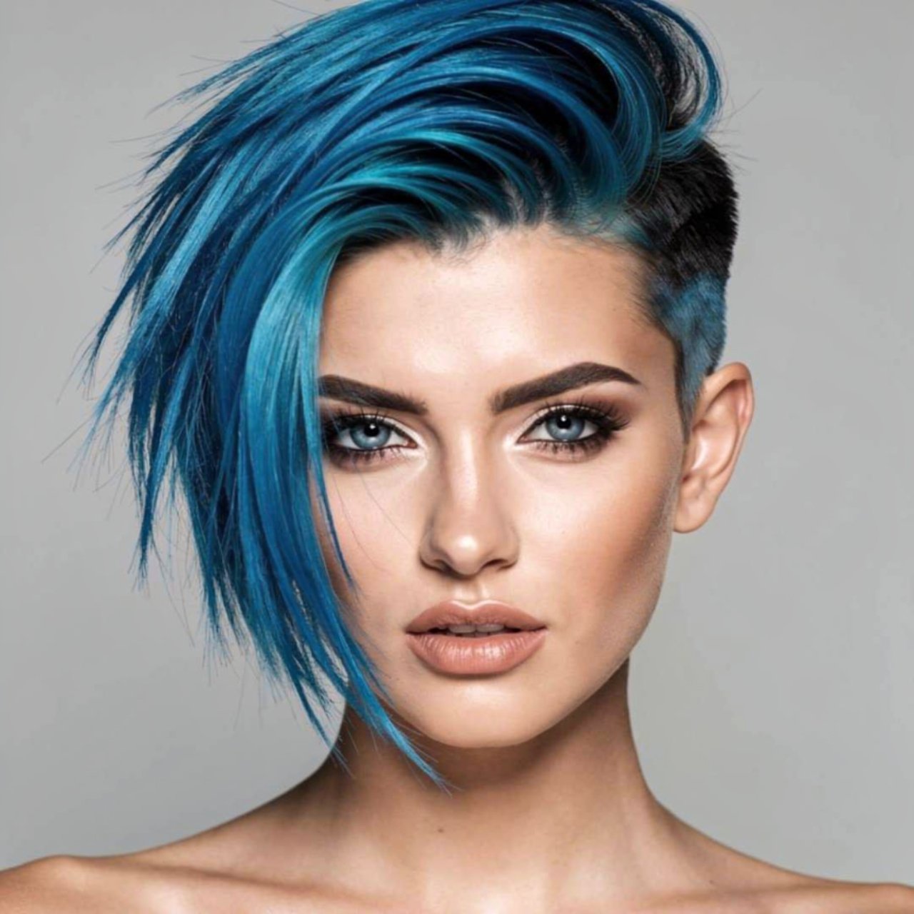 portrait of a person with electric blue color melt