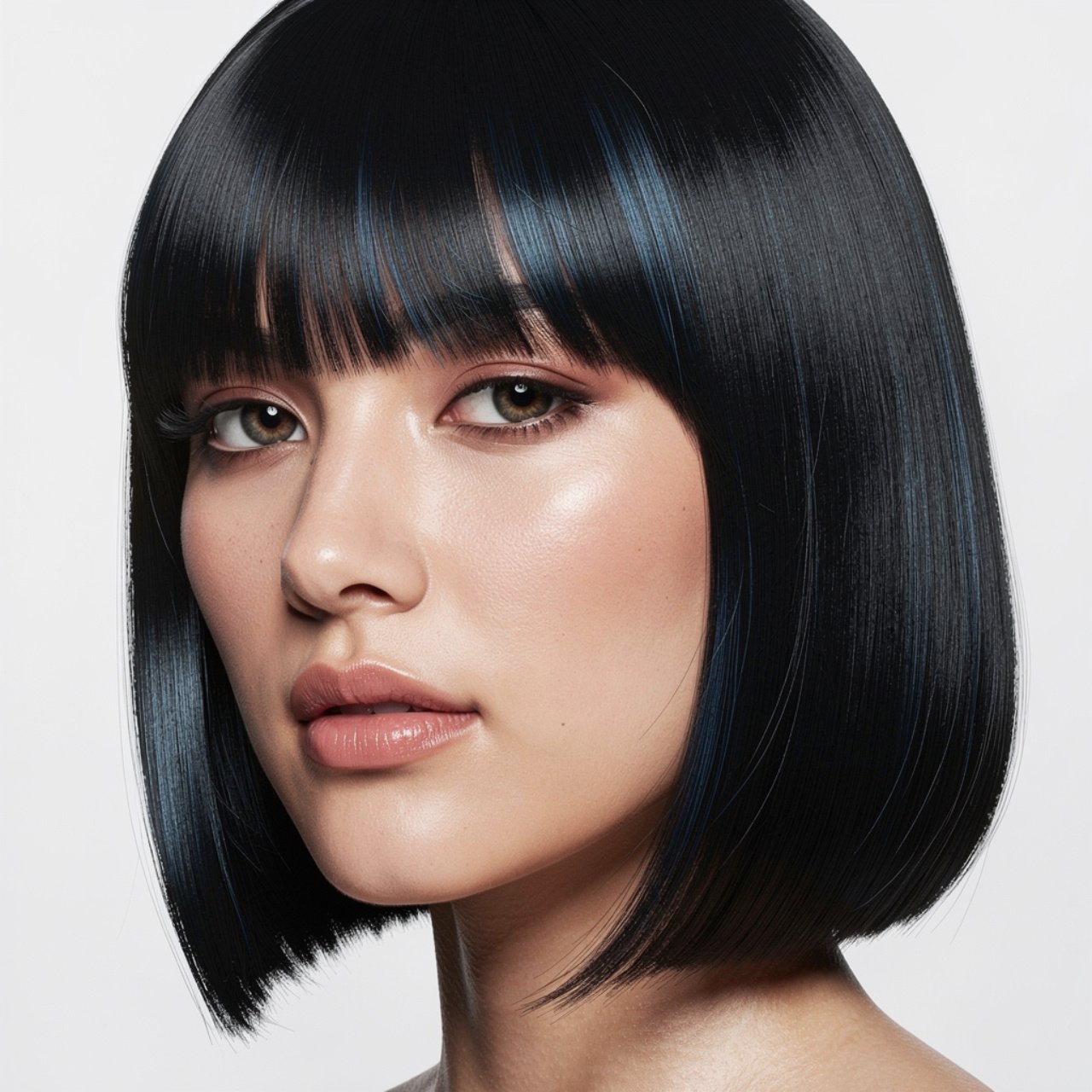 portrait of a person with jet black hair with subt