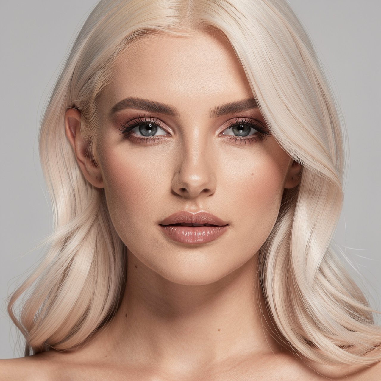 portrait of a person with platinum blonde hair sin