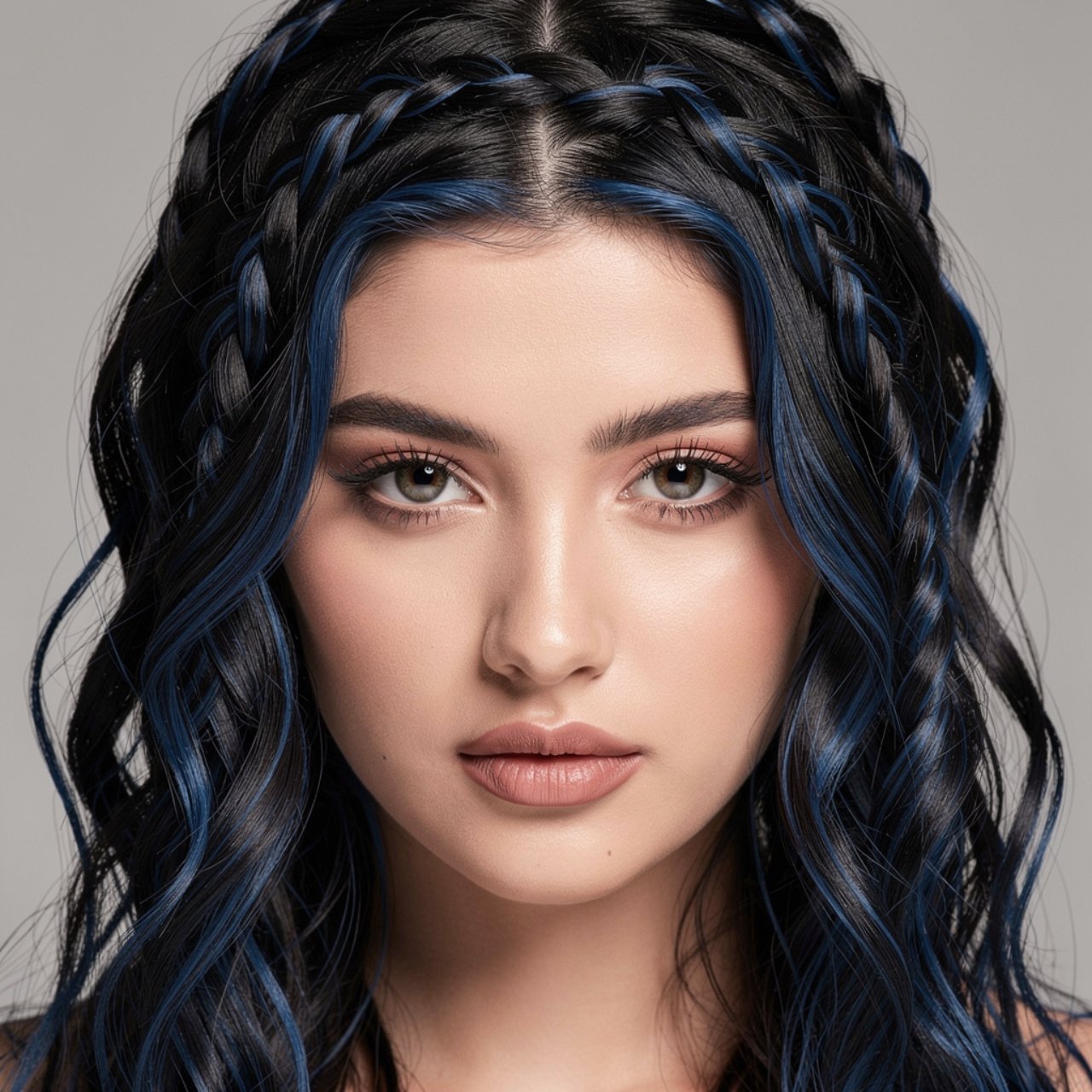 portrait of a person with royal blue highlights in