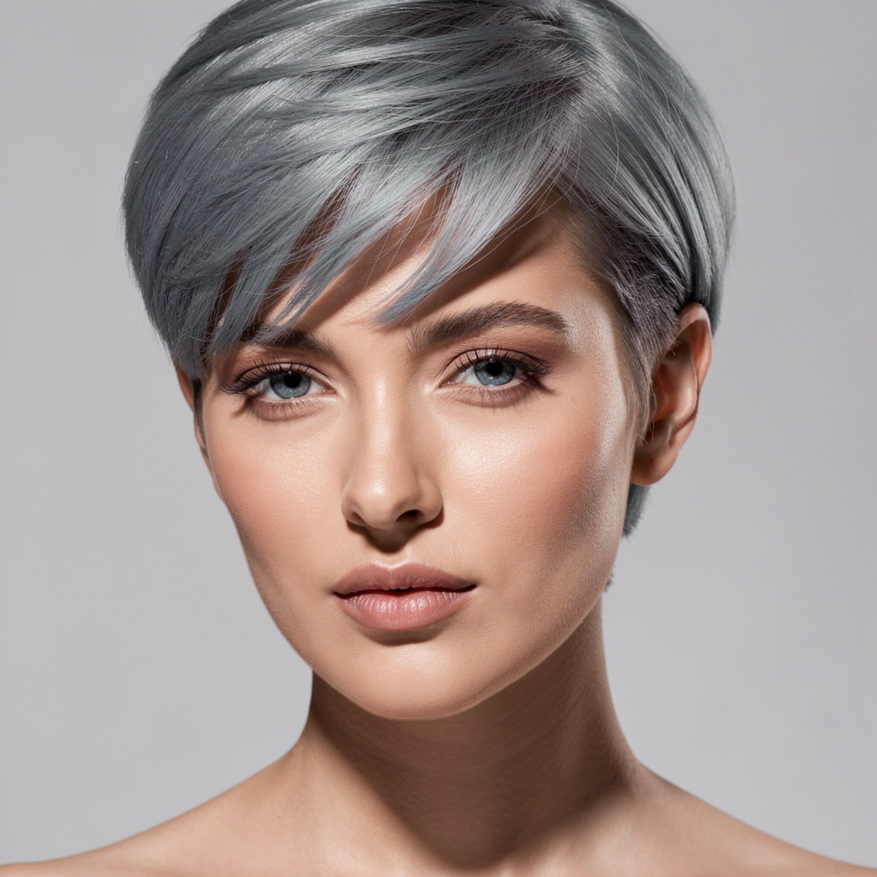 portrait of a person with steel blue grey hair col