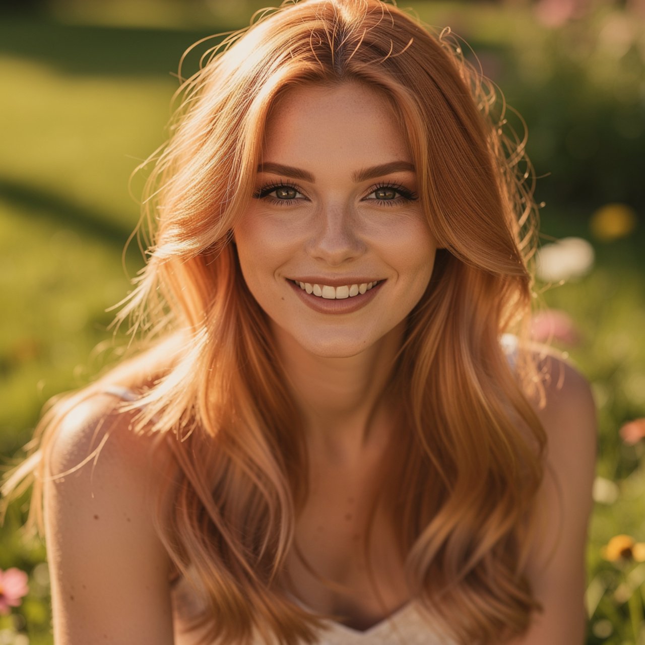 portrait of a person with strawberry blonde summer