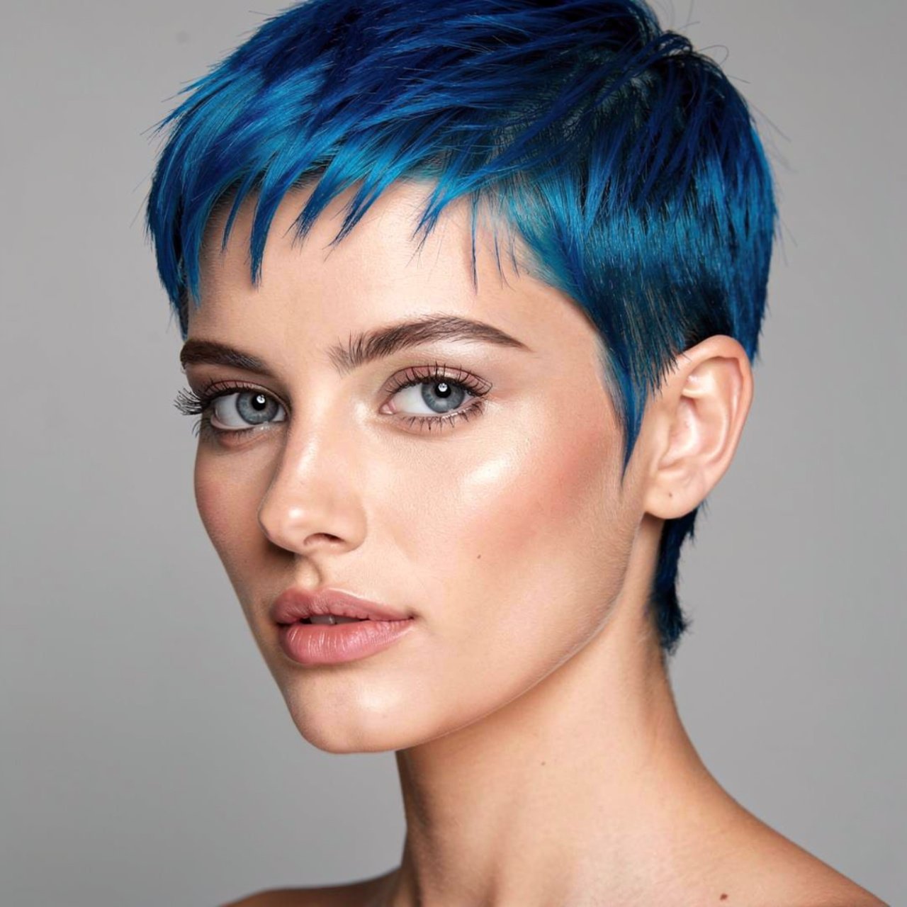 portrait of a person with vibrant electric cobalt