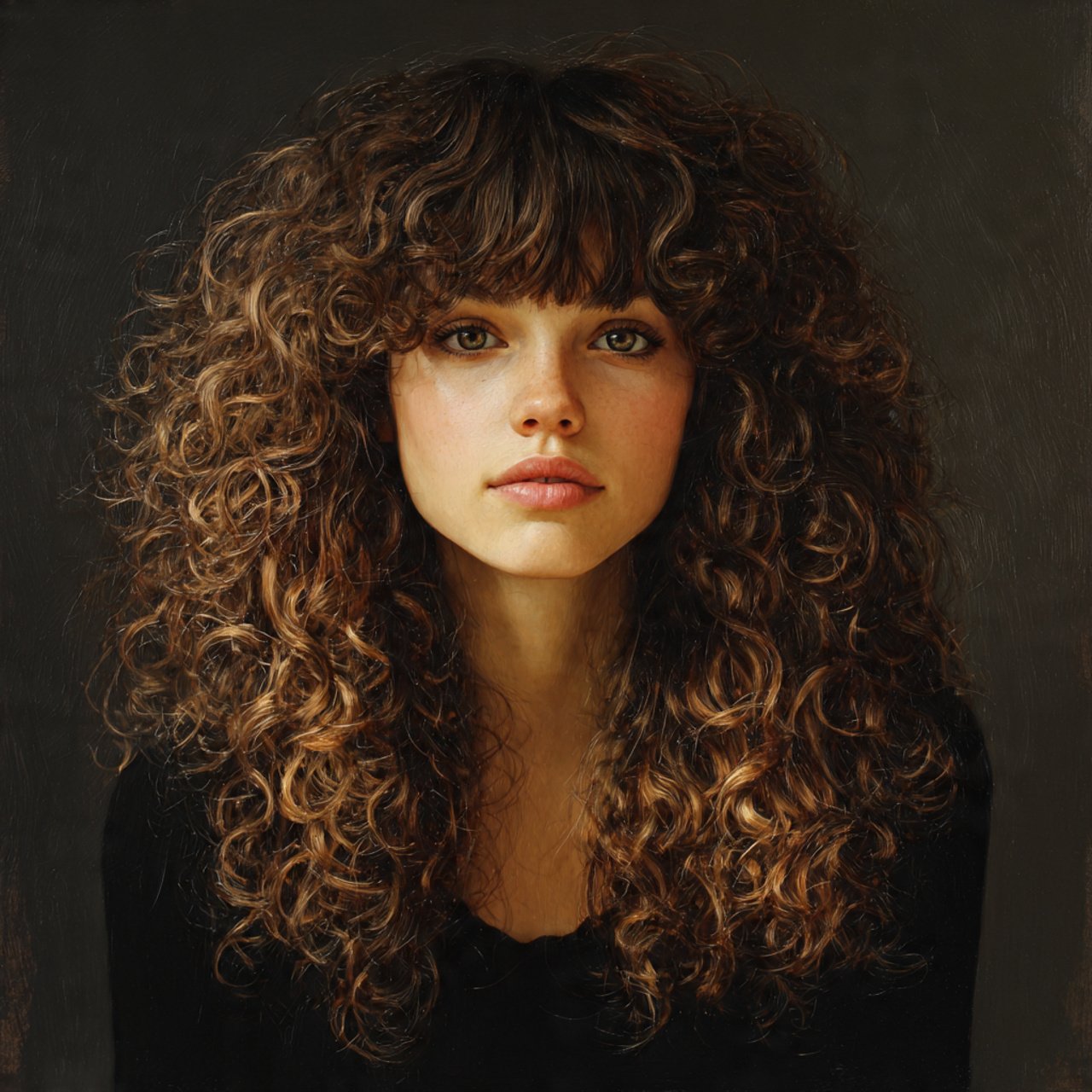 portrait of a person with voluminous curly hair an 1