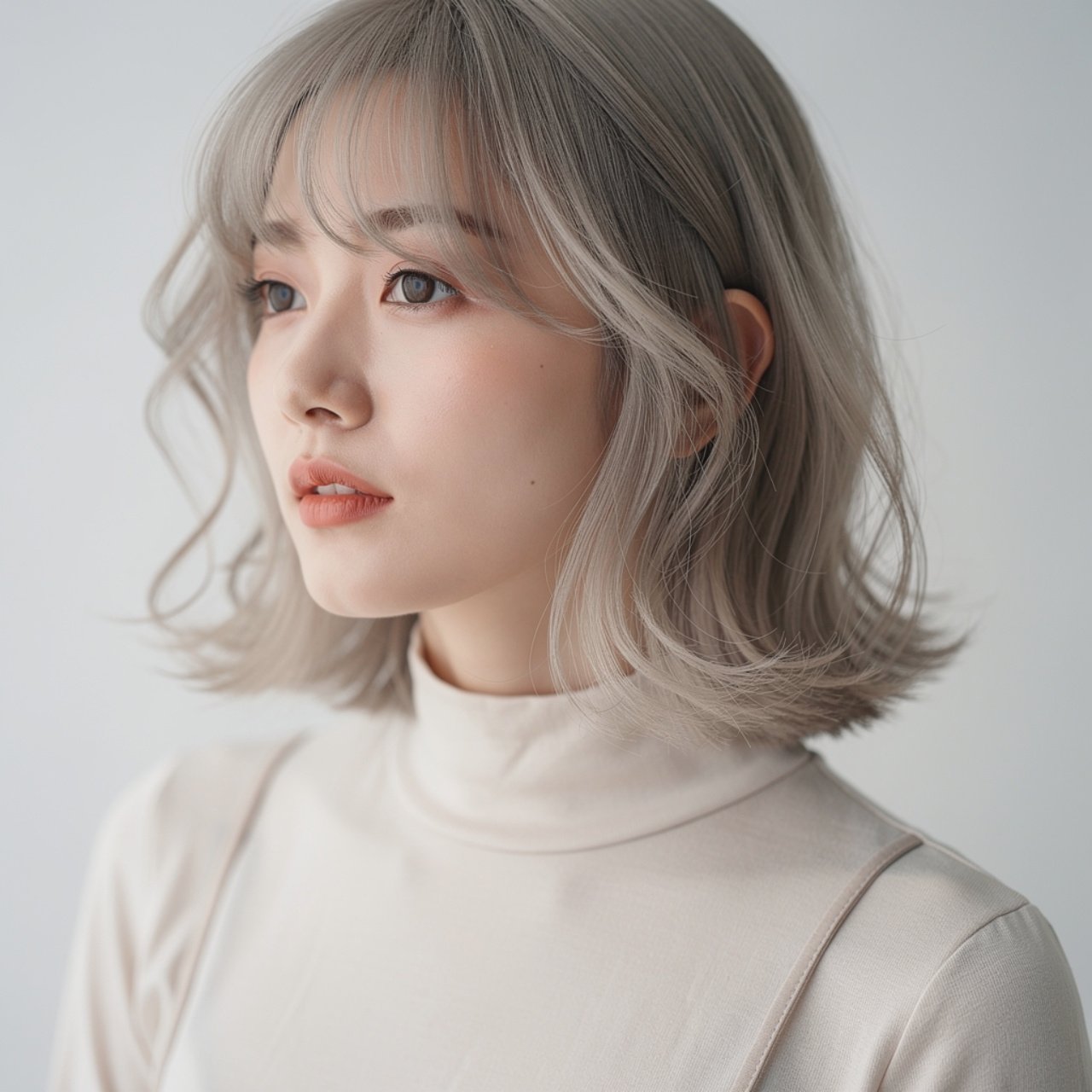 portrait of a person with wispy curtain bangs and