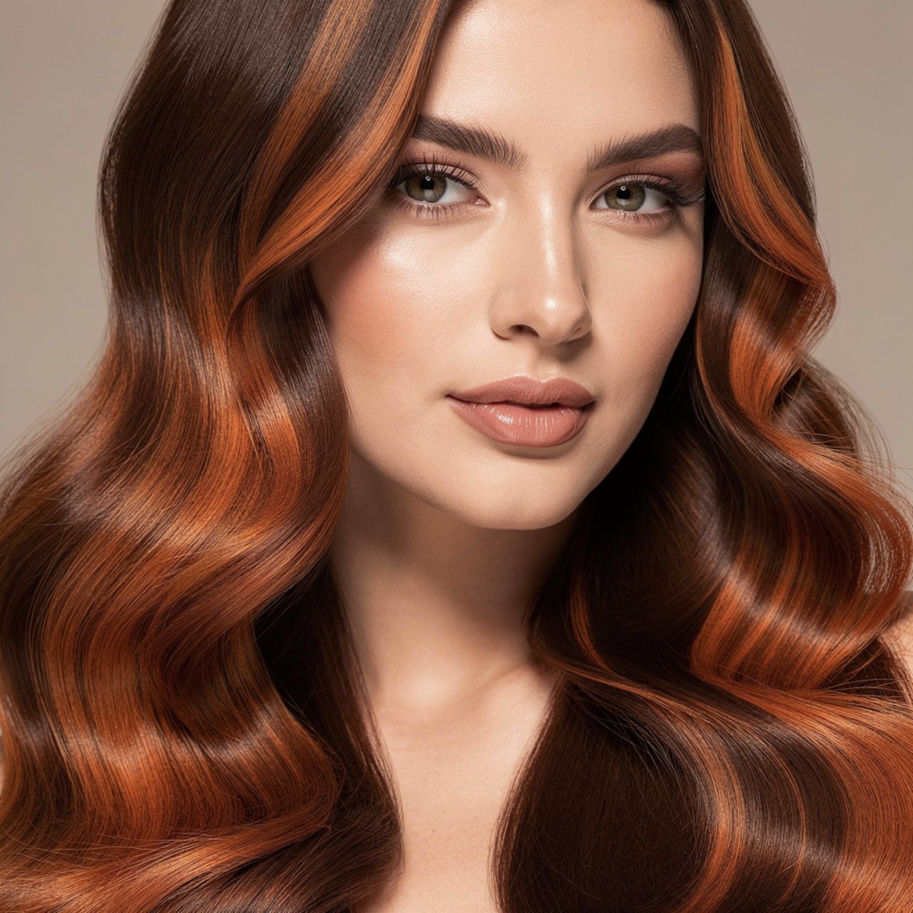 portrait of a woman with brown base hair color wit
