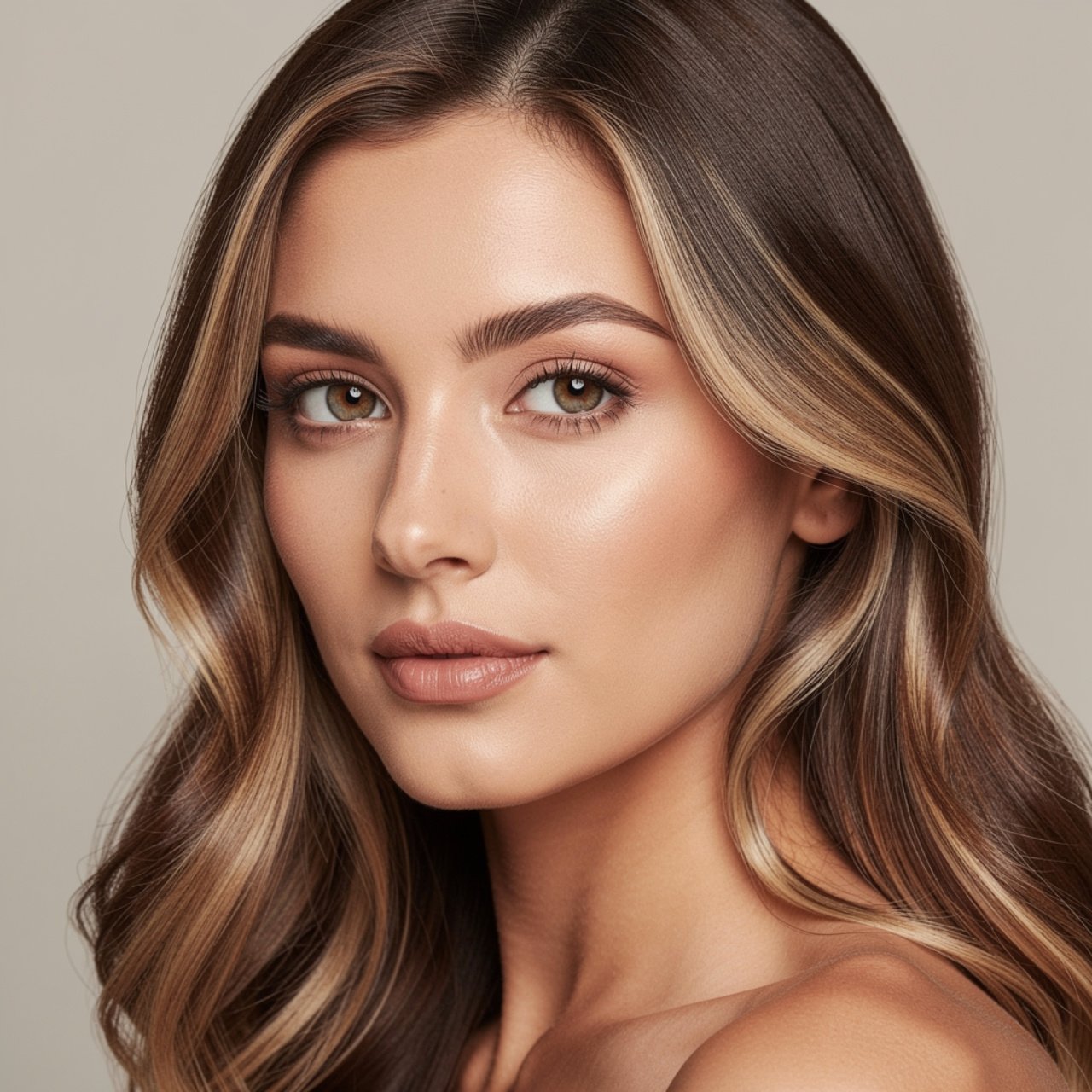 portrait of a woman with chocolate brown bronde ha
