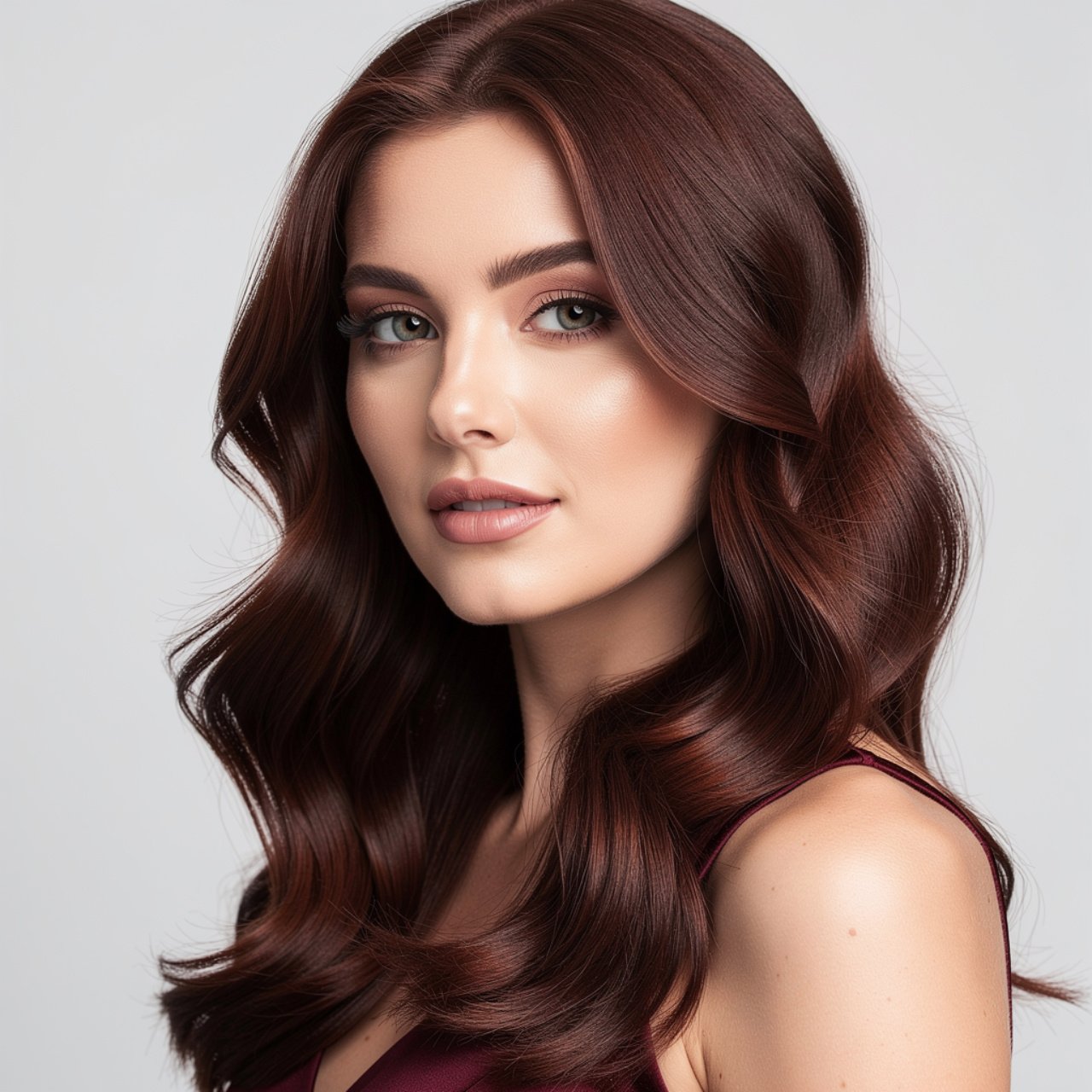 portrait of a woman with chocolate cherry brown fa