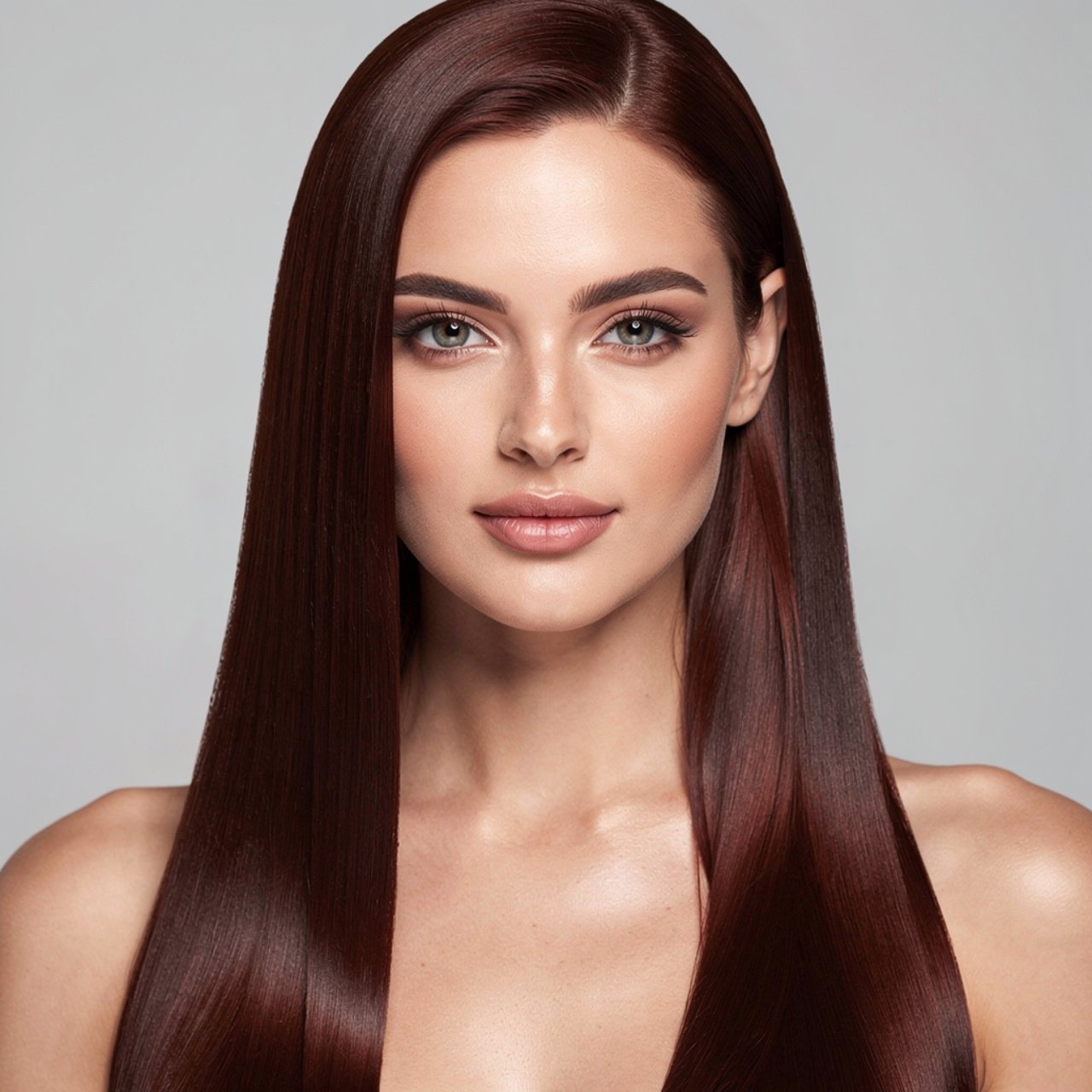 portrait of a woman with classic mahogany brown ha