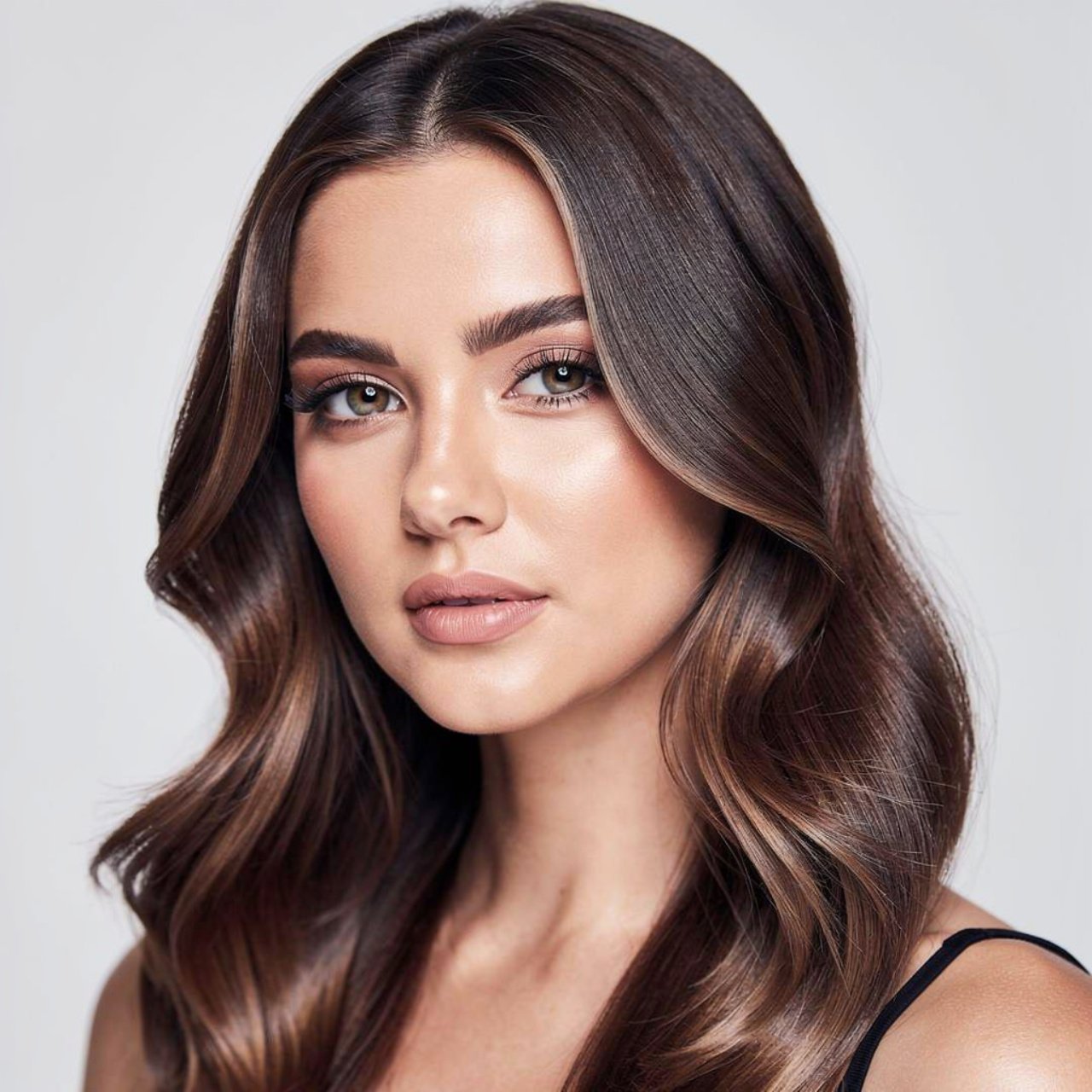 portrait of a woman with cool toned chocolate brow