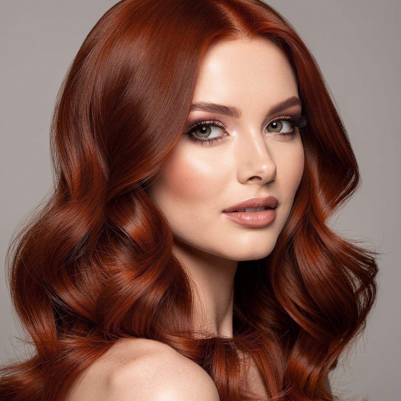 portrait of a woman with dark ginger hair color an