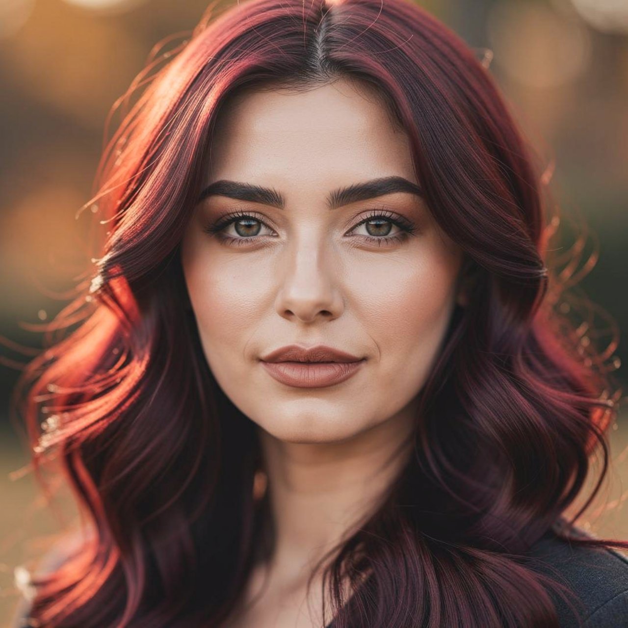 portrait of a woman with deep burgundy brunette br
