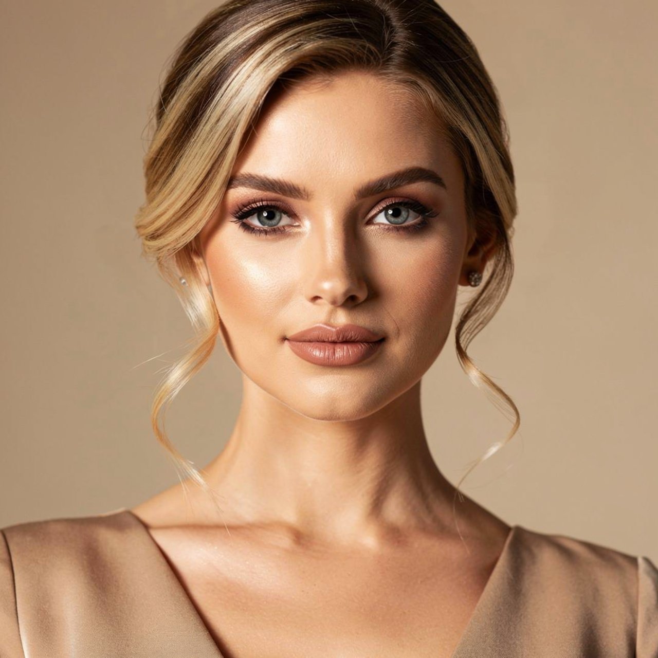 portrait of a woman with face framing blonde highl