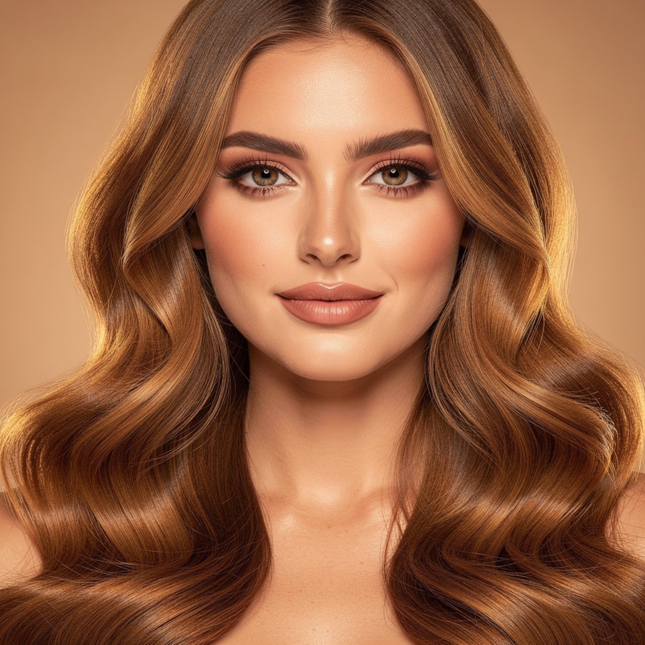 portrait of a woman with golden brunette brown fal