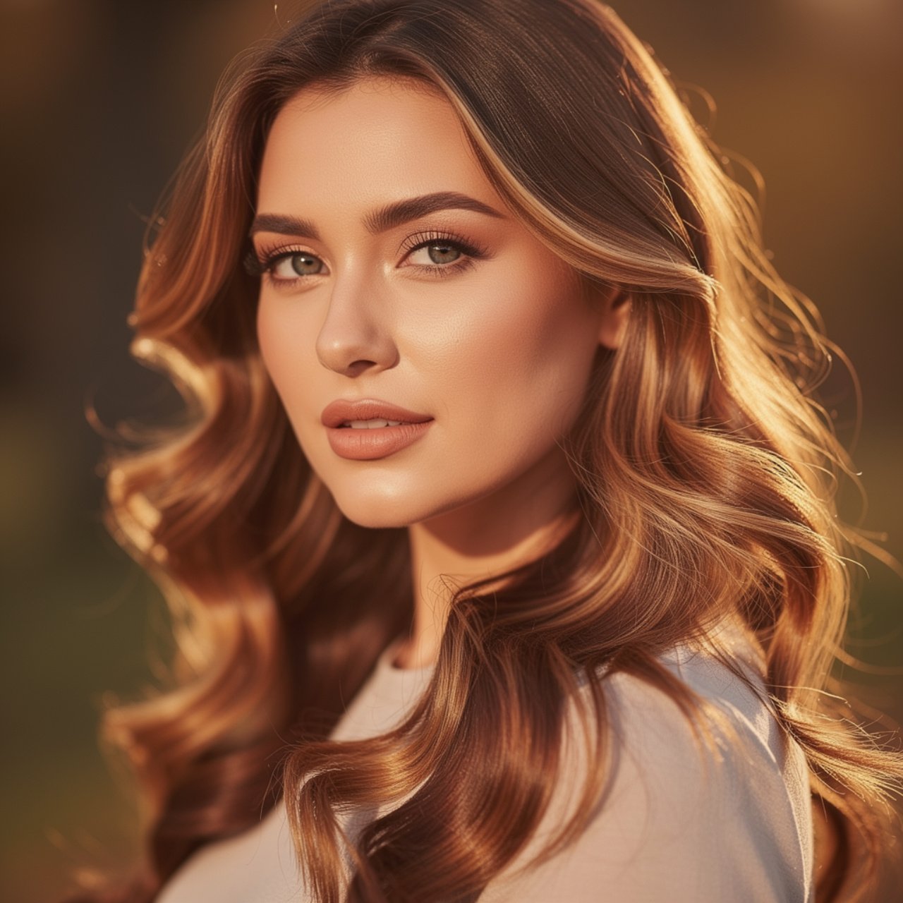 portrait of a woman with honey brown balayage brow