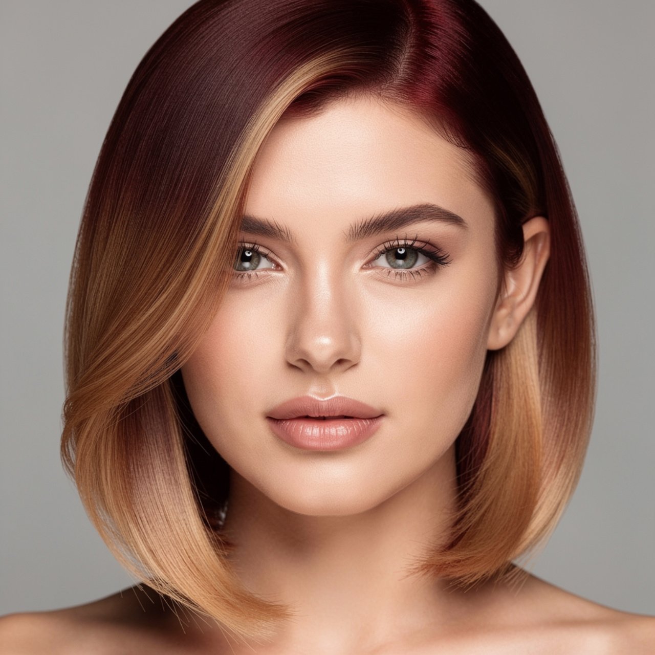 portrait of a woman with mahogany bronde transitio