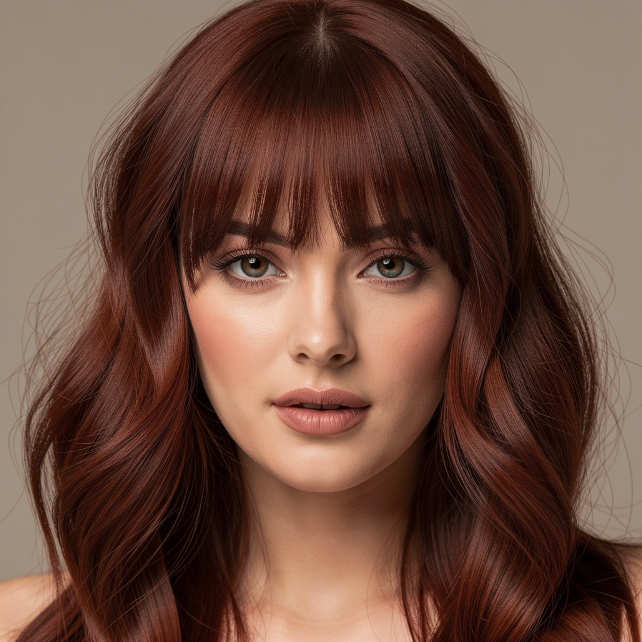 portrait of a woman with mahogany hair color and c
