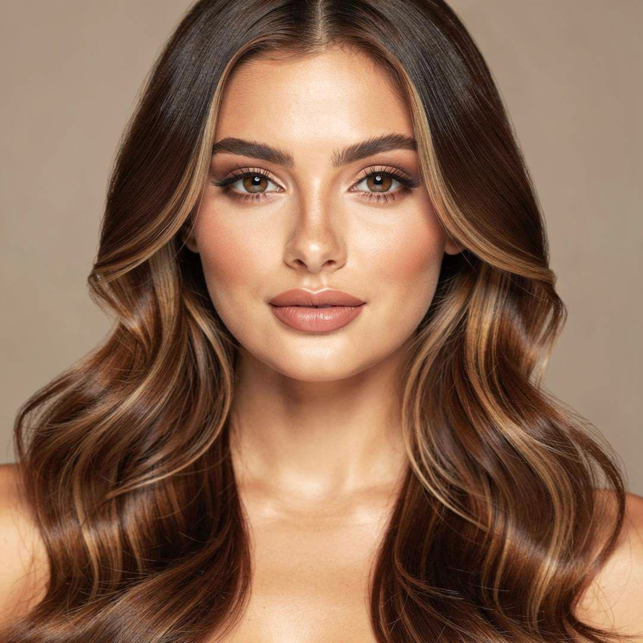 portrait of a woman with mocha brown fall hair col