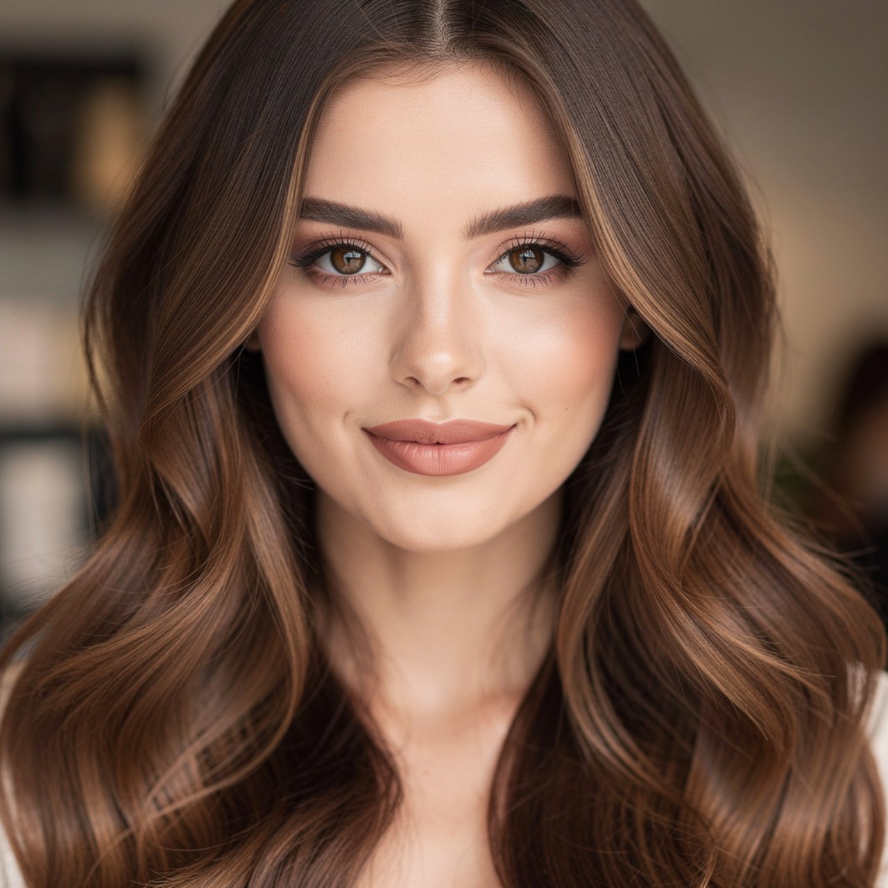 portrait of a woman with mushroom brown fall hair