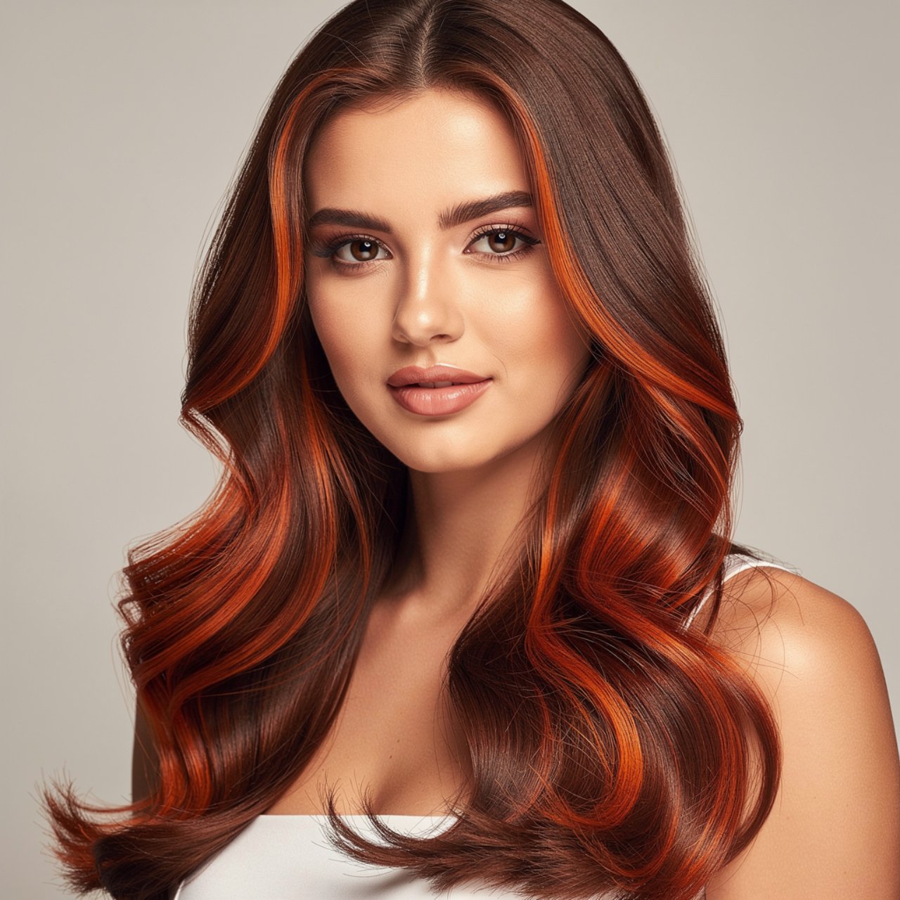 portrait of a woman with rich brown hair featuring