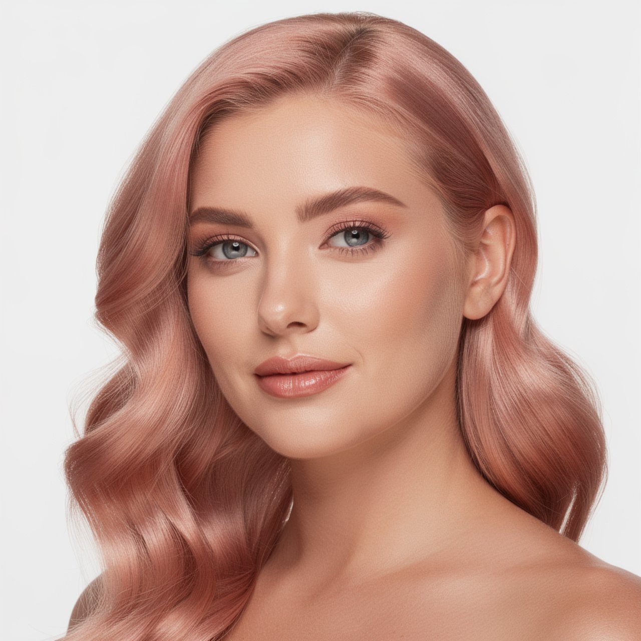portrait of a woman with rose gold color hair deta