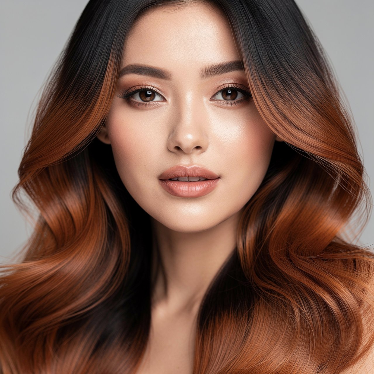 portrait of a woman with soft black to warm auburn