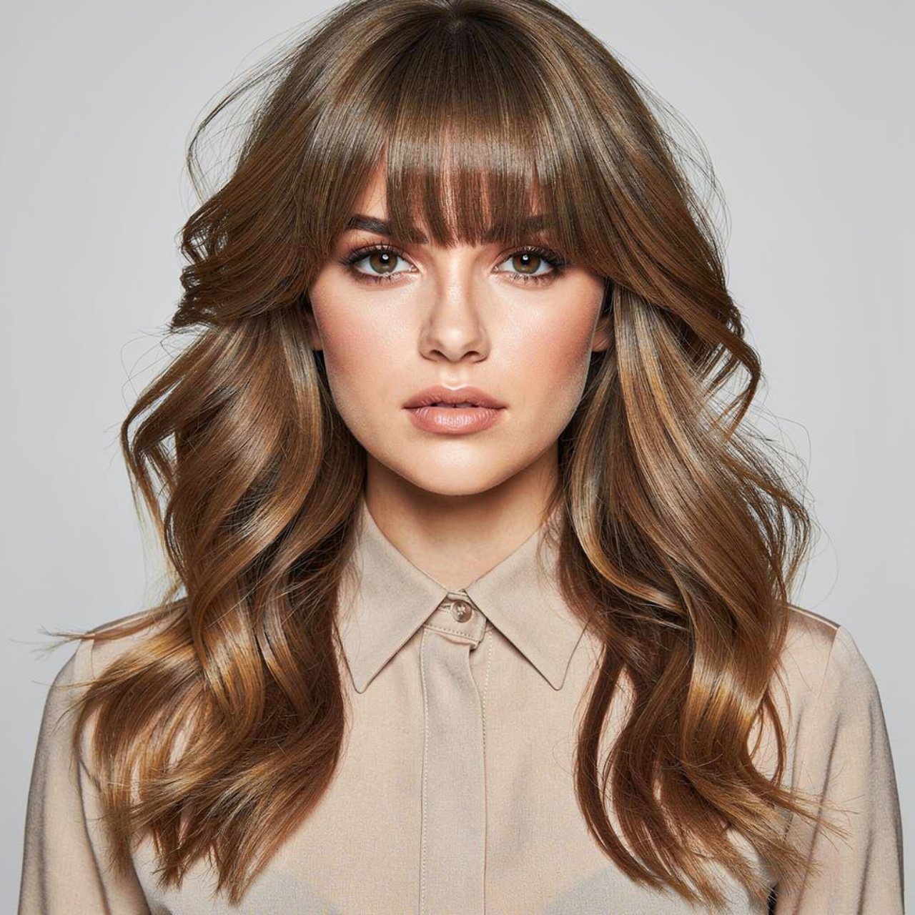 portrait of a woman with voluminous curtain bangs