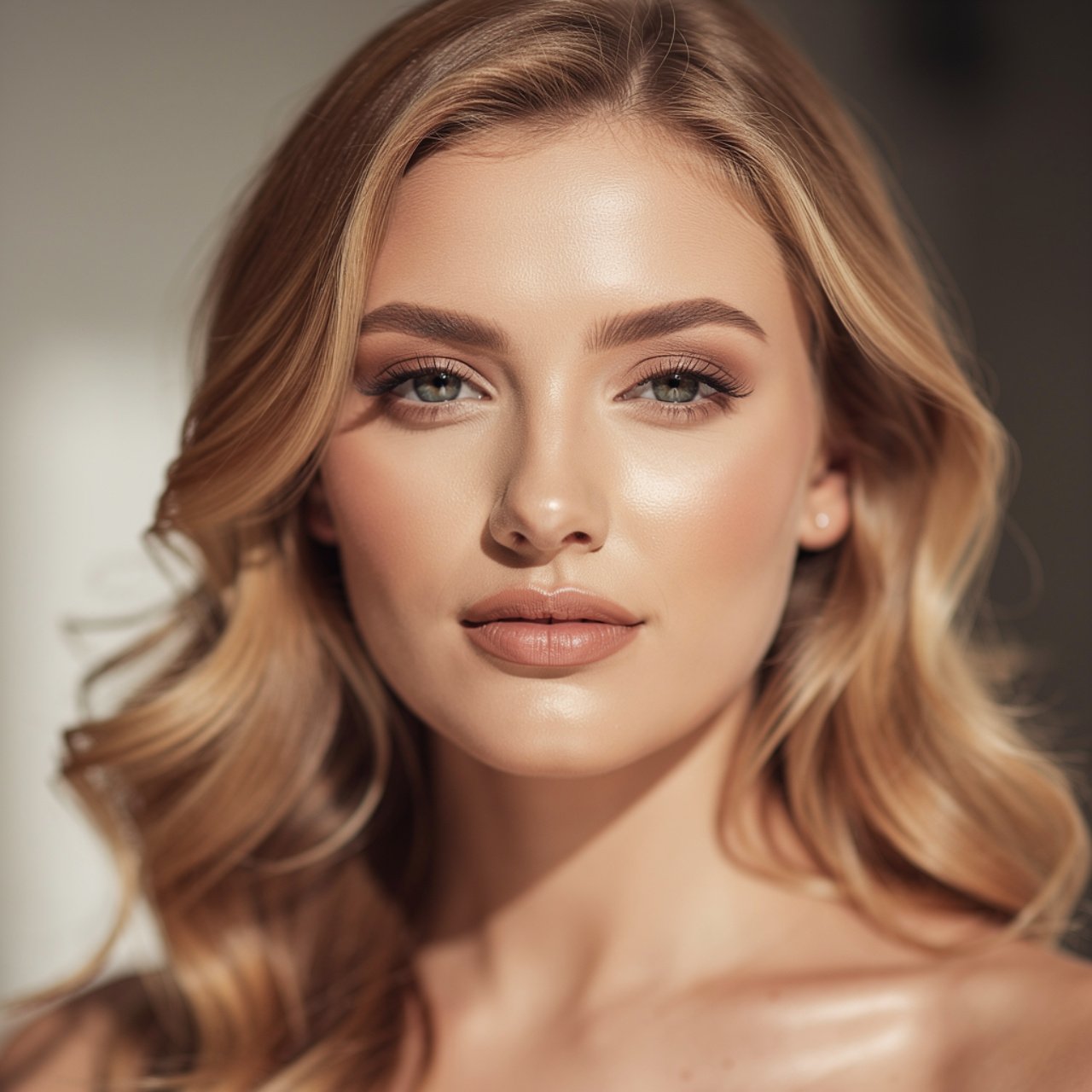 portrait of a woman with warm honey blonde hair co