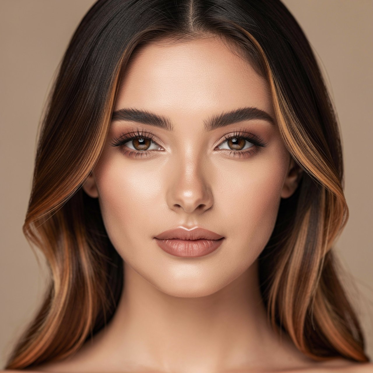 portrait of a woman with warm toffee lowlights hai