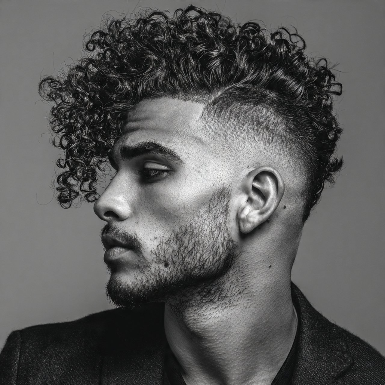 professional studio portrait of a man with a curly