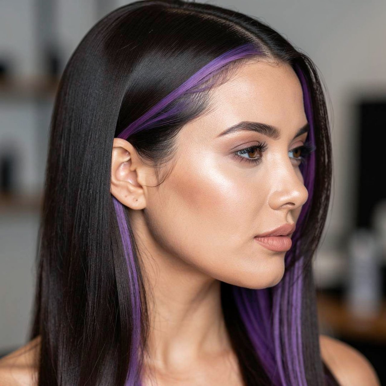 purple peekaboo hair color vibrant violet highligh
