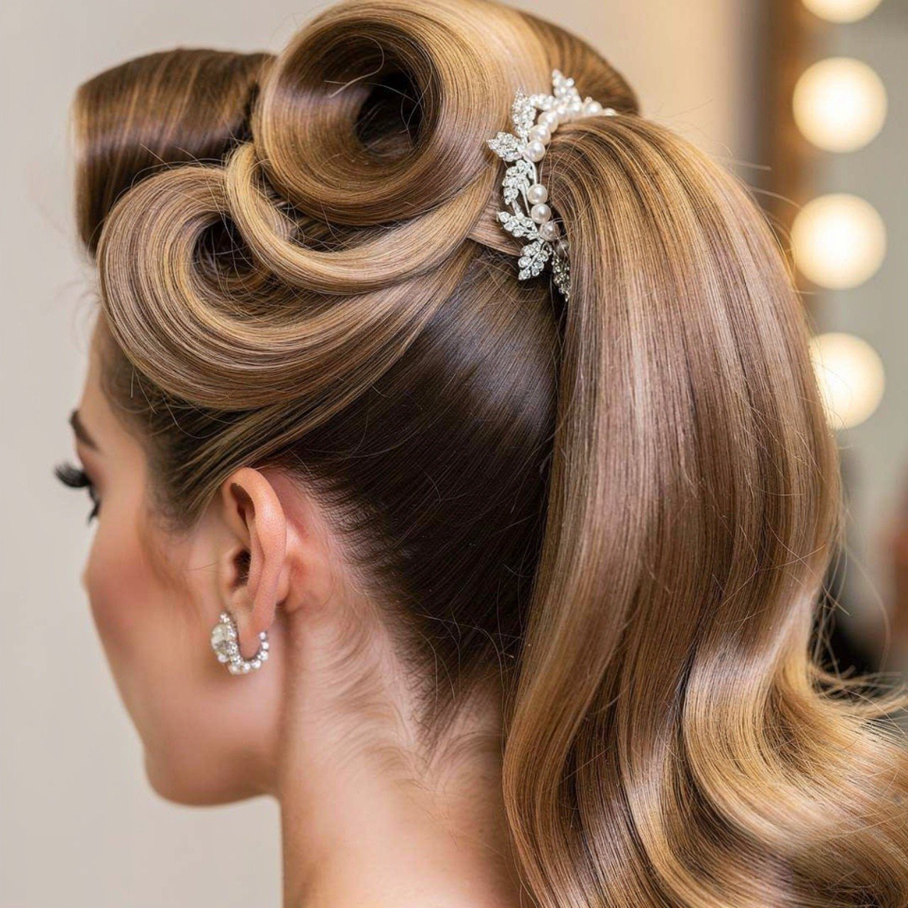 retro glam wedding ponytail hairstyle elegant and