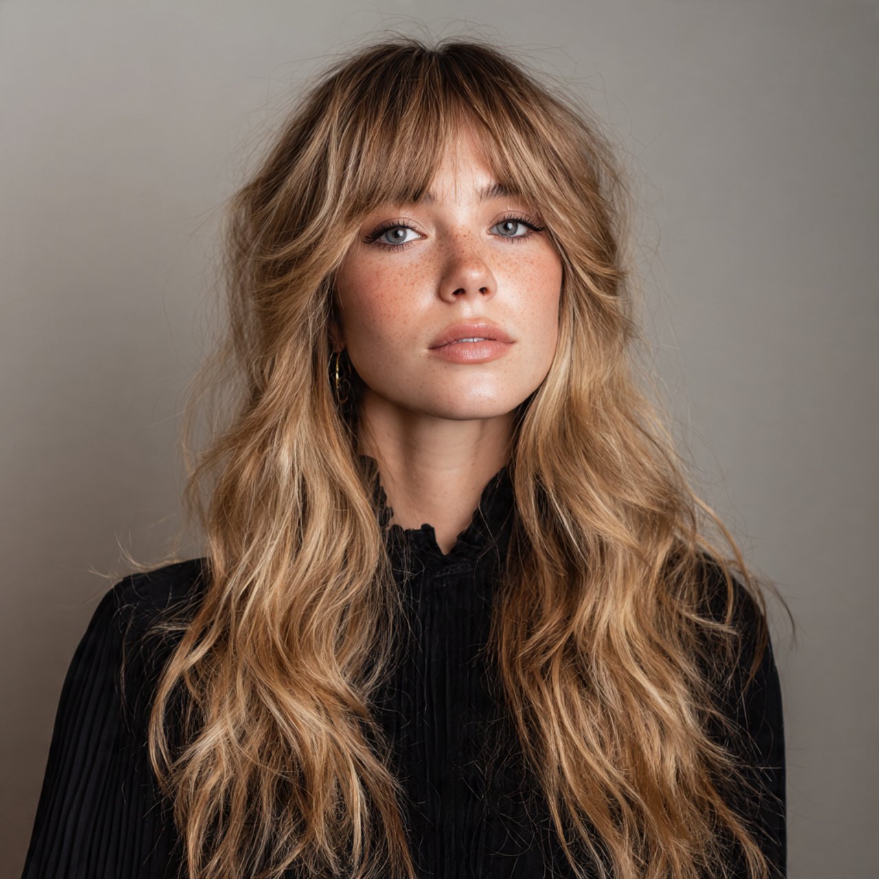shag inspired curtain bangs with long layers singl