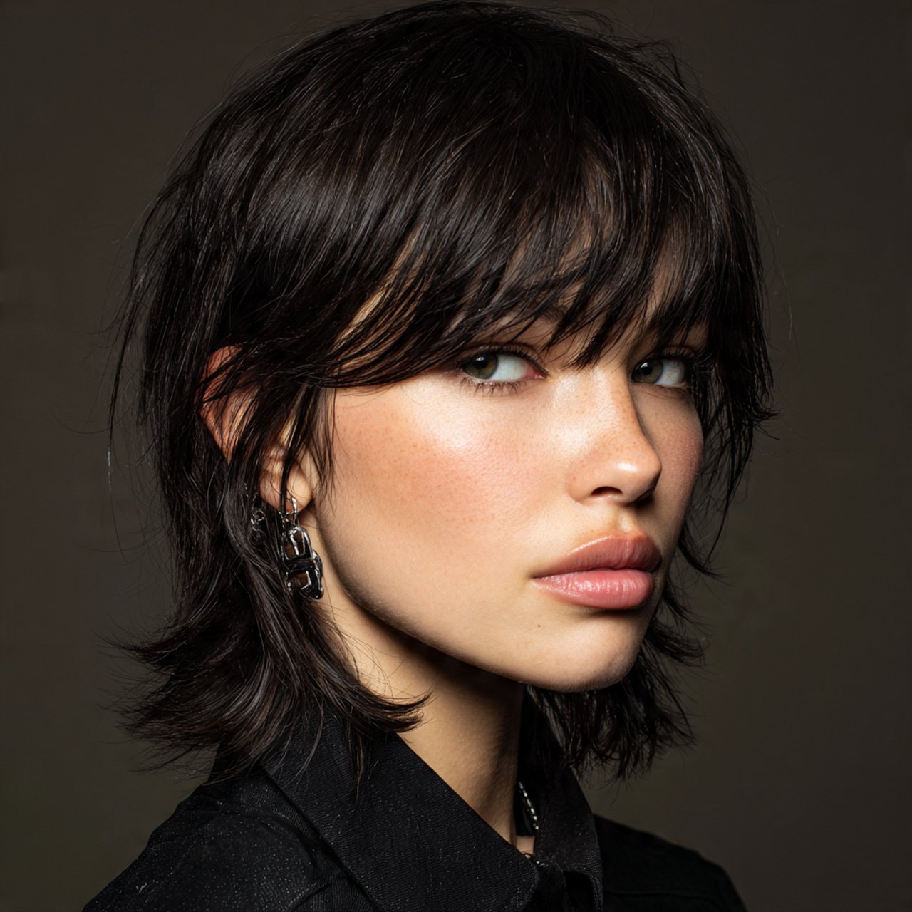 short wolf cut hairstyle with curtain bangs single