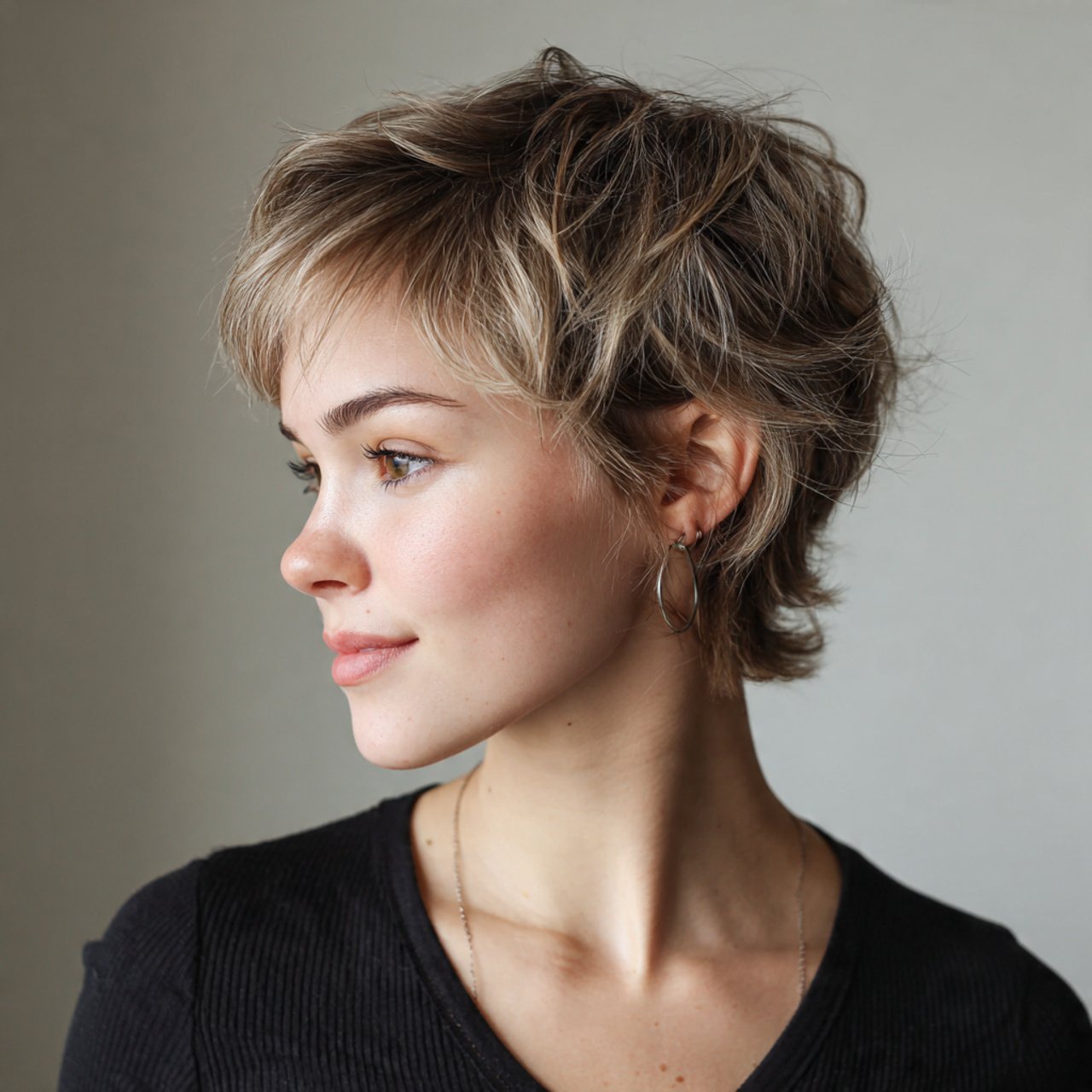 short wolf cut hairstyle with highlights single po