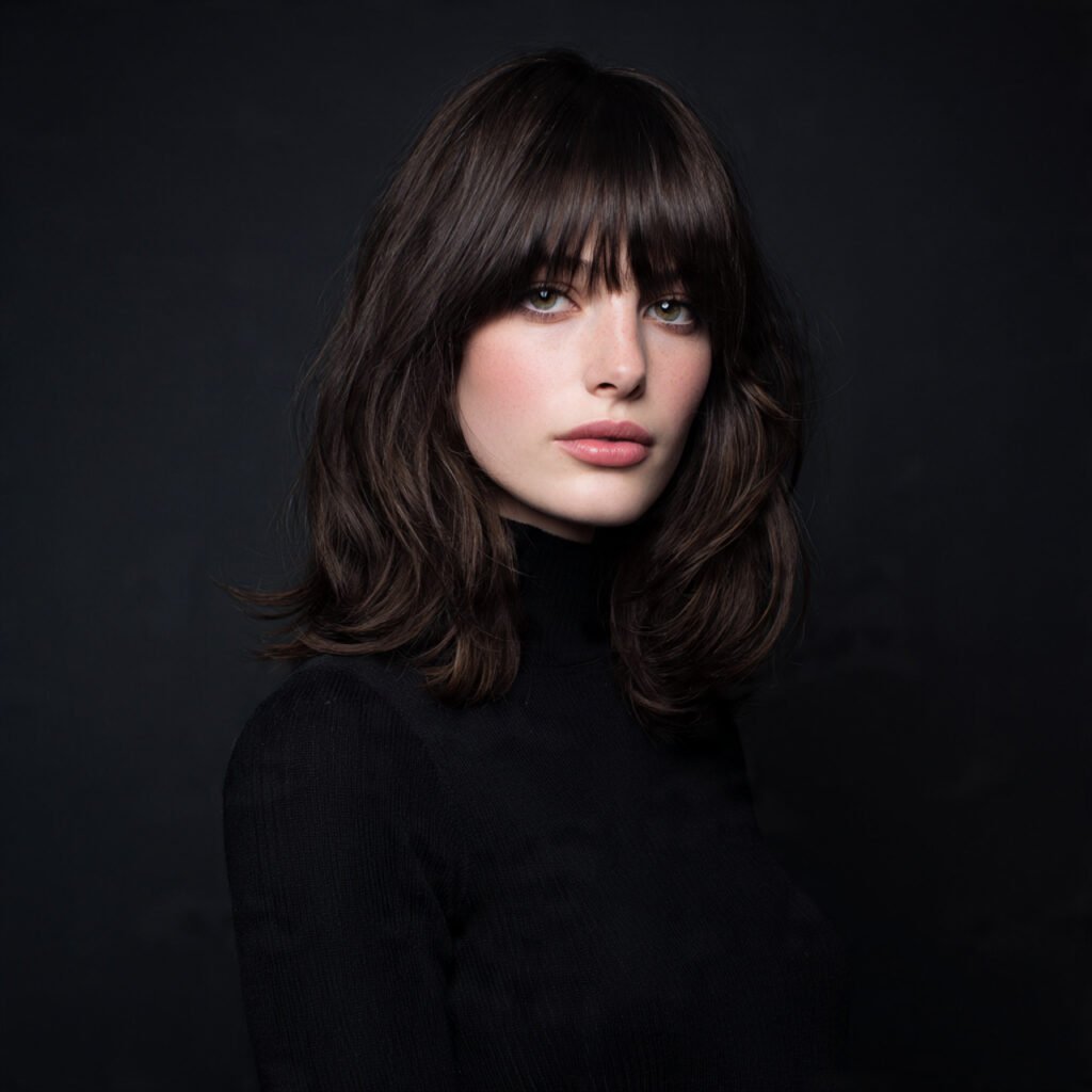 shoulder length curtain bangs hairstyle single por