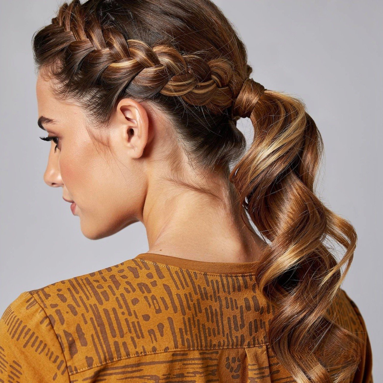 side braid ponytail hairstyle square portrait clos