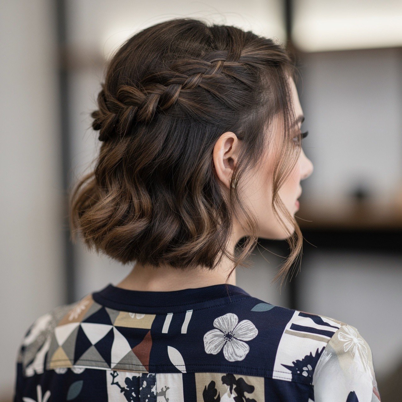 side braided bob prom hairstyle for short hair squ