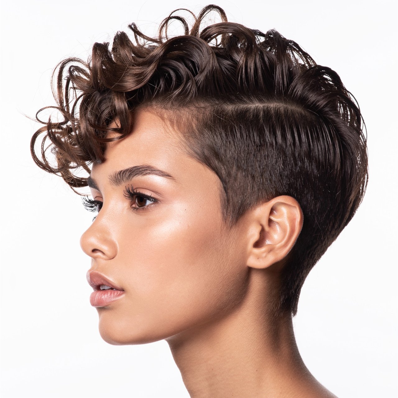side parted hairstyle for short curly hair portrai