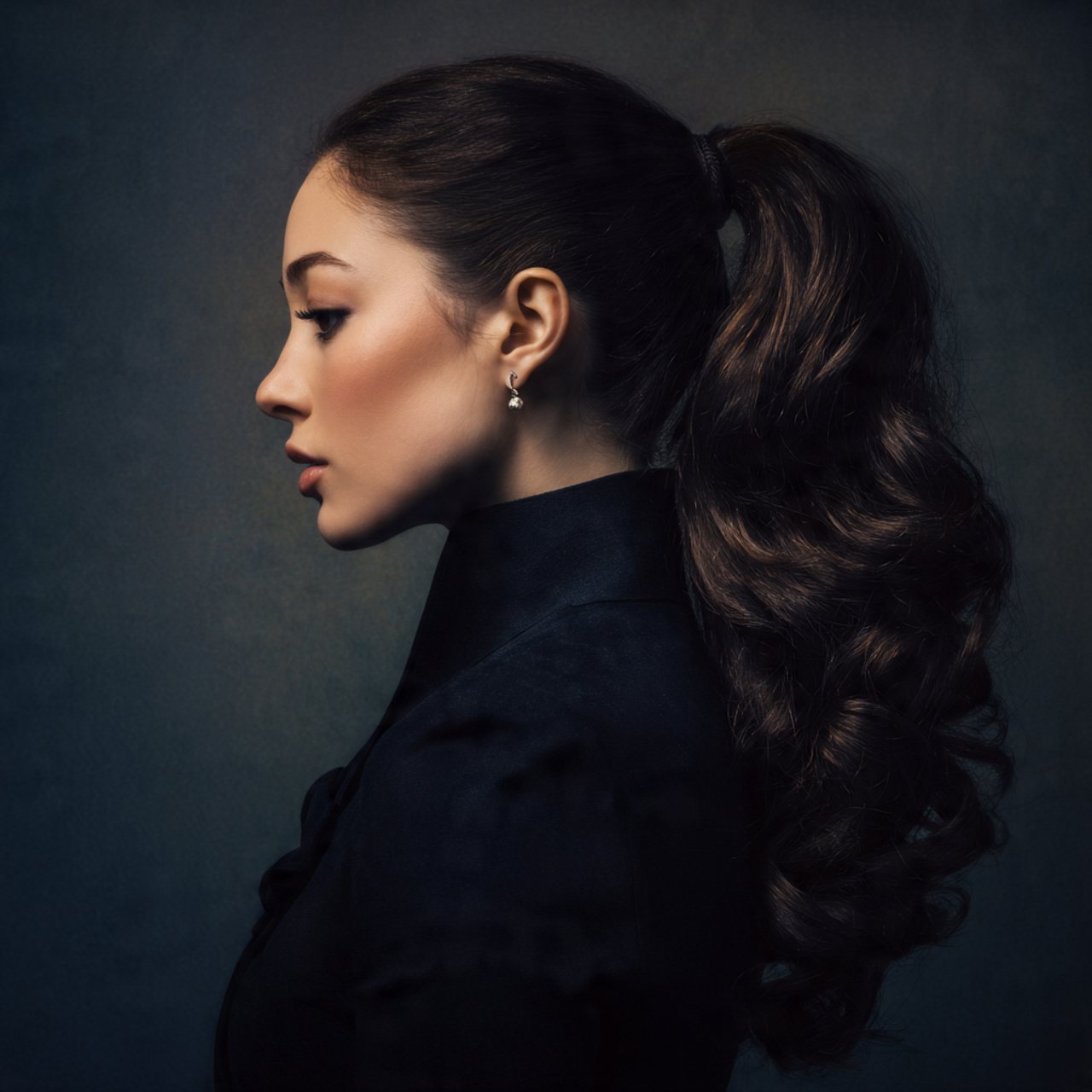 side ponytail hairstyle single portrait of a woman