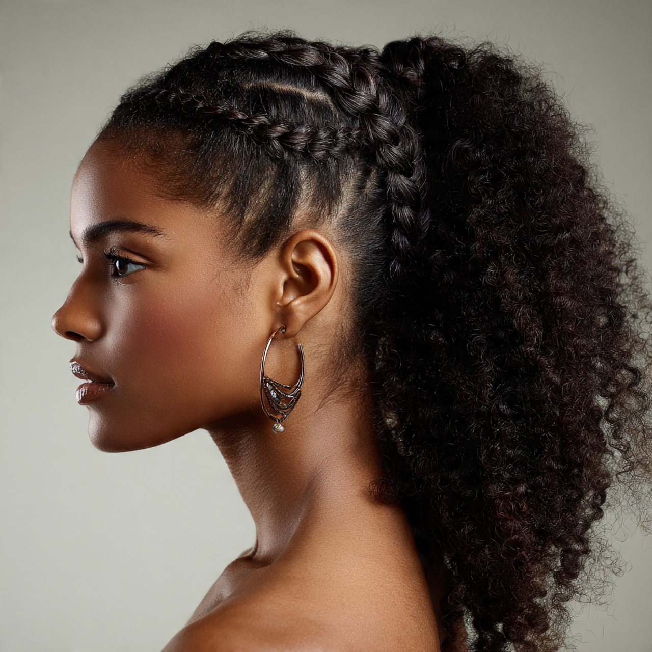 single braided ponytail hairstyle on natural
