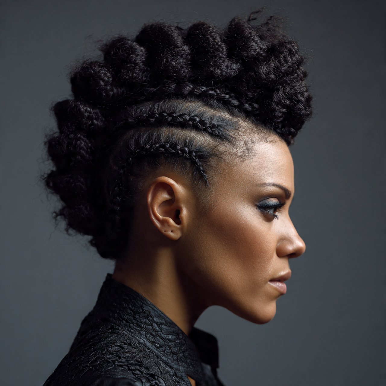 single image of a loose braided mohawk hairstyle d 1