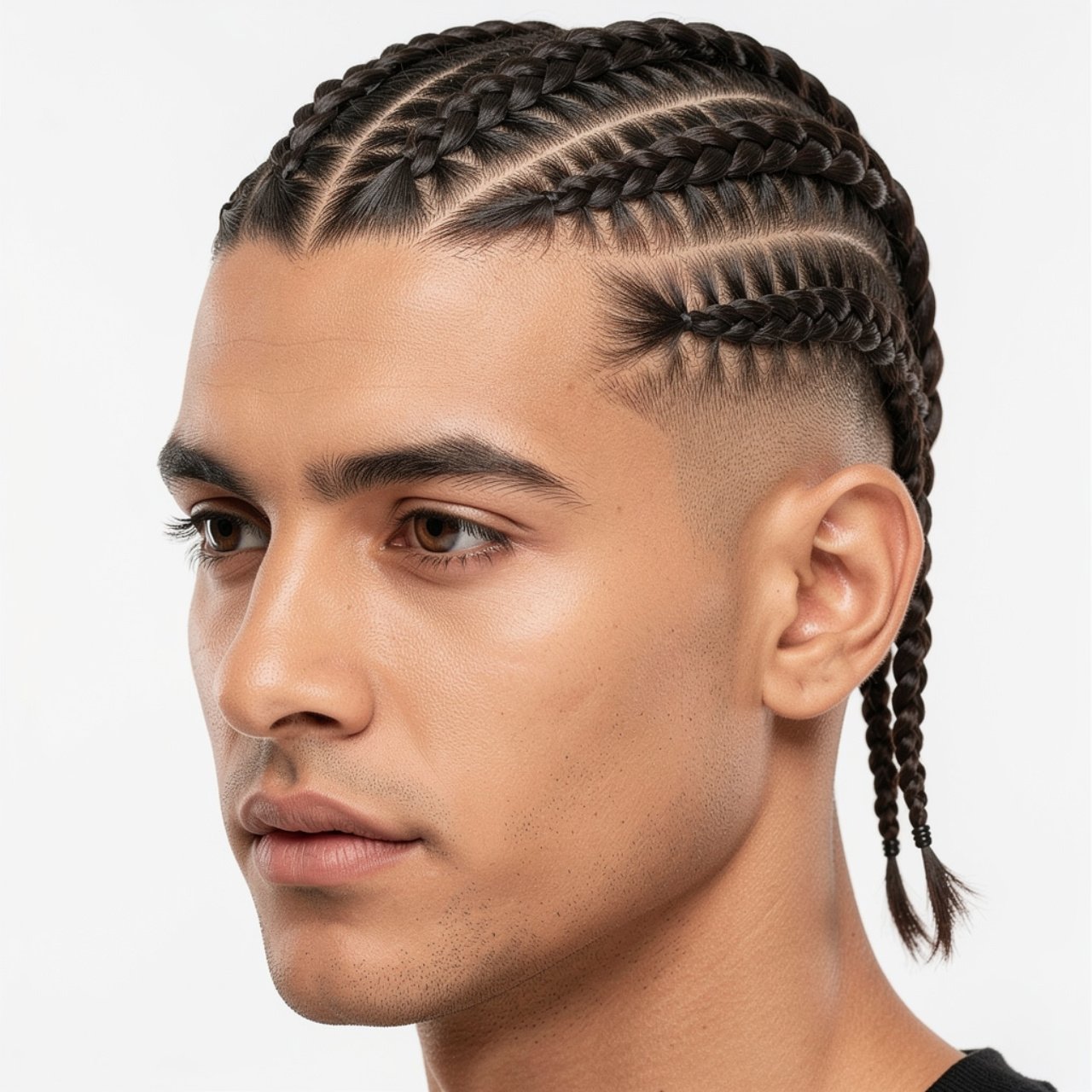 single image of a man showcasing four strand braid